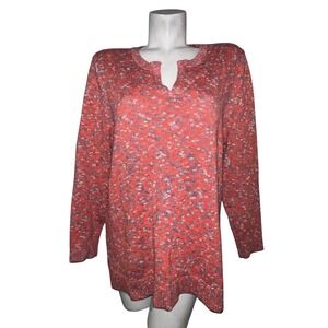 Lands End Women Coral Blue Speckled V Neck Long Sleeve Sweater Top Size XL/P 18